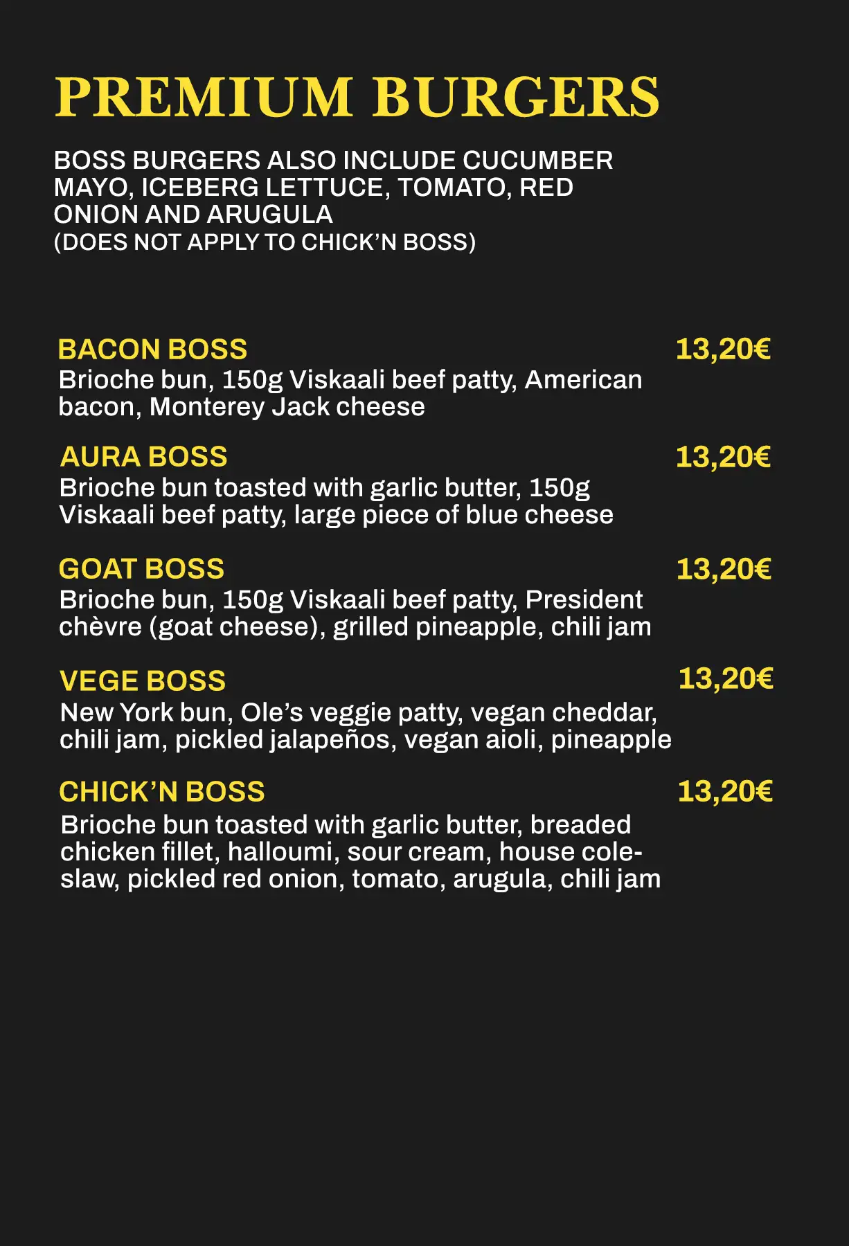 Premium burgers